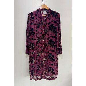 Oberon tunic dress silk rayon burnout velvet sheer cranberry red party women 12
